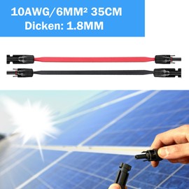 Warmfay Solar Cable Window Feed-Through 6 mm², 2 Pairs 35 cm Photovoltaic Cable Window Feed-Through Flexible, IP67 Waterproof Flat Solar Connection Cable with Plug and Coupling for PV Solar System