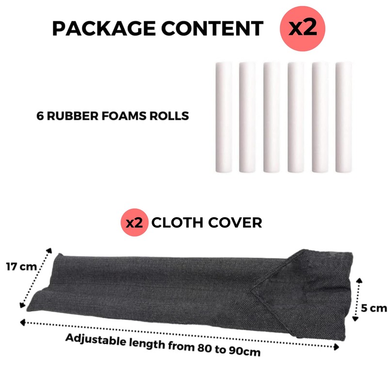 Pack of 2 Draught Excluders for Doors and Windows. Reusable