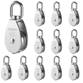 Jiaxitek Heavy Duty 304 Stainless Steel Single Pulley Block, Swivel Hook Crane Pulley for Lifting Hanging Towing - Industrial-Grade Wire Rope Pulley Wheel (M15, 12)