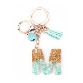 SHTALHST Initial Keychain, Letter Keychain with Tassel & Bell, Cute Keychain for Girls & Women, Bag Charm for Birthdays, Christmas, Valentine's Day, and Graduation, M