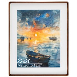 Husteria 22x28 Picture Frame in Natural Walnut Wood, Solid Wooden Photo Frames Matted to 18x24, Gallery Poster Frames for Wall Mount