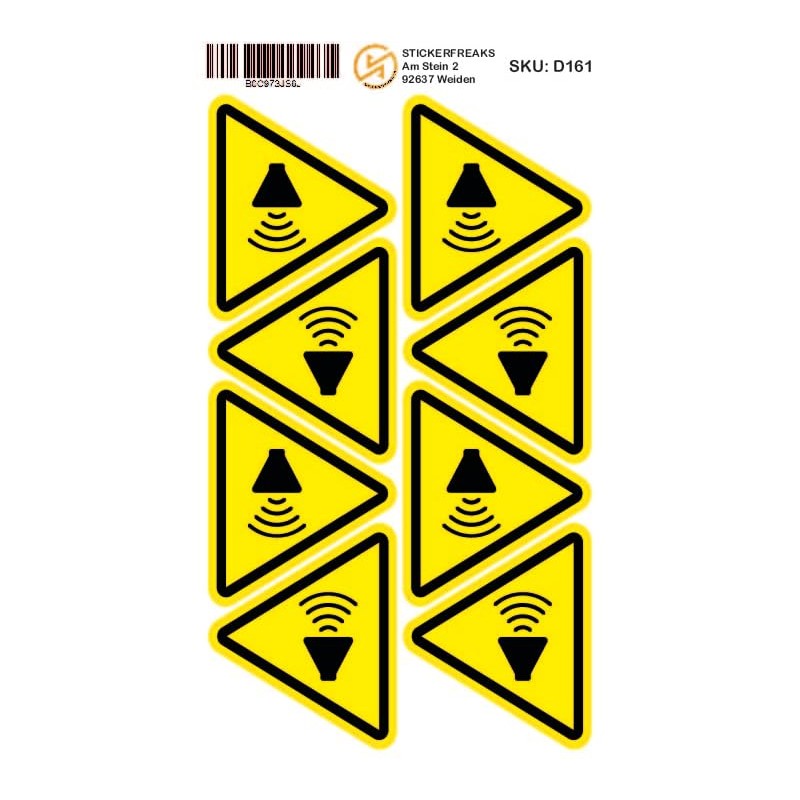 Pack of 8 Warning Stickers 6 x 5 cm Volume