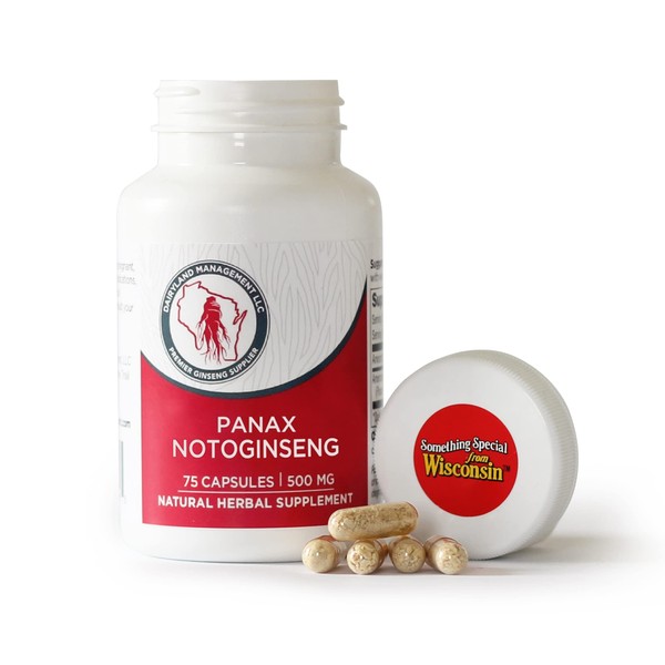 Dairyland Management LLC Tienchi Ginseng, Notoginseng, Capsule 500mg Potent Ground Ginseng Root - No Fillers, Binders or Other Additives. (75 Capsules)