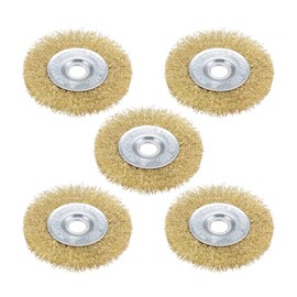 SANTUO 5Pcs 4 Inch Wire Brush for Drill Brass Wire Brush Crimped Steel with 5/8-Inch Arbor Hole Brass Coated Wire Brush Wheel Cup Brush Set
