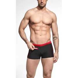 Aquarti Men's Swimming Trunks Short with Contrast Piping, 010 Black/Red