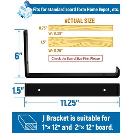 LEOPO 12 inch Shelf Brackets for DIY Floating Shelf, 6-Pack 1/5 inch Thick Heavy Duty Bracket, Fit for Home, Kitchen, Living Room, Bathroom, Bedroom,Garage,11.25” x 6” x 1.5”