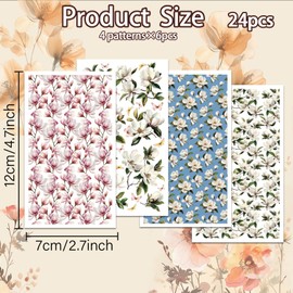 OLYCRAFT Magnolia Pattern Clay Transfer Paper 4 Design 24 Pcs Transfer Paper for Polymer Plant Polymer Clay Transfer Sheets Flower Theme Small Transfer Paper for Clay Earrings Jewelry Making