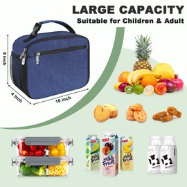 Femuar Kids Lunch Box for Boys Girls Lunch Bag Insulated Durable Lunchbox Children Lunch Tote Bag for School Dark Blue