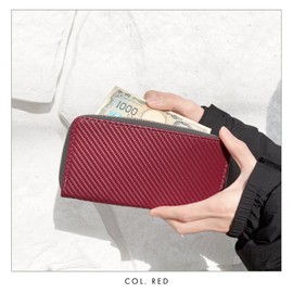 Trendy Yamagishi Men's Long Wallet, Carbon Leather, Coin Purse, Bill Compartment, Zip Around Large Capacity, Carbon-like Leather, navy