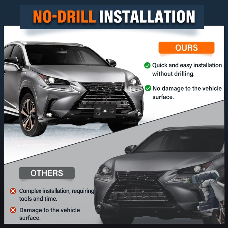 No Drill Tow Hook License Plate Mount Relocator Bracket Kit