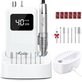 Kredioo Nail Drill Brushless Professional 40,000RPM Rechargeable 2-in-1 Portable Electric Nail File Ultra Silent Salon Must Haves Nail Tool Kit Removing Acylic Gels - White