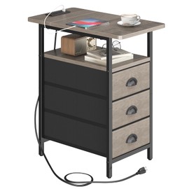 sthmec End Table with Charging Station, Side Tables Livingroom with USB Ports and Outlets,Narrow Nightstands Bedside Tables with 3 Drawers for Small Space,Slim Sofa Table Bedroom,Grey