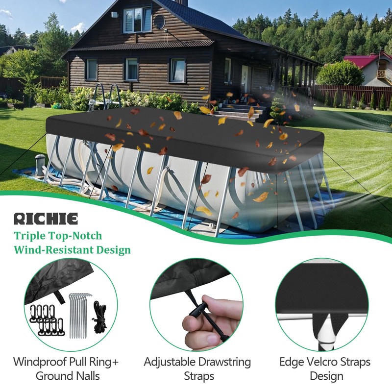 RICHIE 12-20FT Rectangular Pool Cover, Oval Solar Pool Cover for