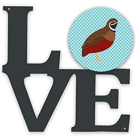 Caroline's Treasures BB8130WALV Chinese Painted or King Quail Blue Check Metal Wall Artwork Love Indoor Outdoor Art Decor Patio, Bathroom, Kitchen Colorful Aluminum and Black Steel Sculpture