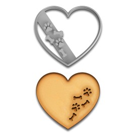 Dog Paws & Bones in Heart Cookie Cutter - 4x3.55 Inches, Perfect for Pet Lovers & Baking
