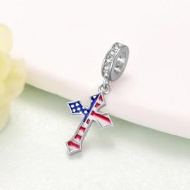 jiulegufa American Flag Charms 925 Sterling Silver USA Flag Charm Patriotic Charms Pendant Independence Day Jewelry Gifts