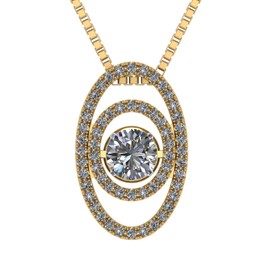 Central Diamond Center Double Oval Dancing Gemstone Necklace, 925 Sterling Silver & Pure Brilliance Zirconia - Yellow Gold Plated