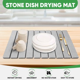 Collapsible Stone Dish Mat Drying - 23.6"×15.35" Large Stone Drying Mat for Kitchen Counter, Quick Dry Diatomaceous Earth Dish Drying Mat, Super Absorbent Dish Drying Stone Mat, Multi-purpose
