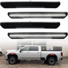 4Pcs Full White LED Front Rear Side Marker Lights for GMC Sierra 2500HD 3500HD 2020 2021 2022 Fender Turn Signal Indicator Light Replace OEM Side Marker lamp Smoked Lens