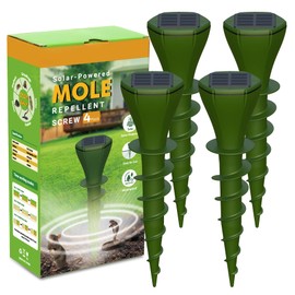X-PEST 4 Pack Mole Repellent Solar Powered Ultrasonic Gopher Repellent Outdoor, Sonic Mole Spikes, Get Rid of Vole Groundhog Chipmunk Repellent for Lawns and Yard Waterproof