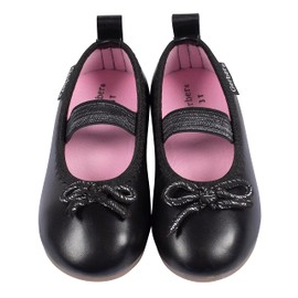Gerber Toddler Girls Ballet Flat Crib Shoe, Black, 4