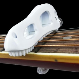 Prehistoric T-Rex Guitar Capo - Dinosaur Skull Design with Silicone Teeth, Zinc Alloy Adjustable Clamp for Acoustic/Electric Guitar, Bass, Ukulele & Banjo (White)