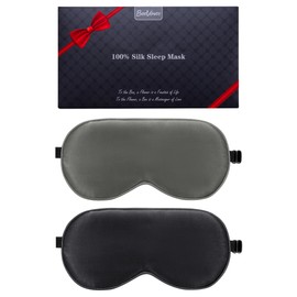BeeVines Sleep Mask, 2 Pack 100% Real Natural Silk Eye Masks with Adjustable Strap for Sleeping, Mulberry Silk Eye Shade Cover, Blocks Light Reduces Puffy Eyes Traveling Gifts(Black & Galaxy Grey)