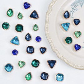 26 Pcs Bling Jewelry Shoe Charm Colorful Gems Rhinestone Crystal Shoe Accessories Decoration, Clog Sandal Slipper Charms for Women Valentine's Day Birthday Party Favor (Blue Green)