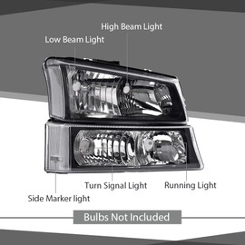 2Pcs Black Housing Clear Lens Clear Corner Headlight Assembly kit Bumper Lamp Headlamp Replacement for Chevy Avalanche 2003-2006/Chevy Silverado 2003-2006 Pick Up1500 2500 3500 1500HD 2500HD