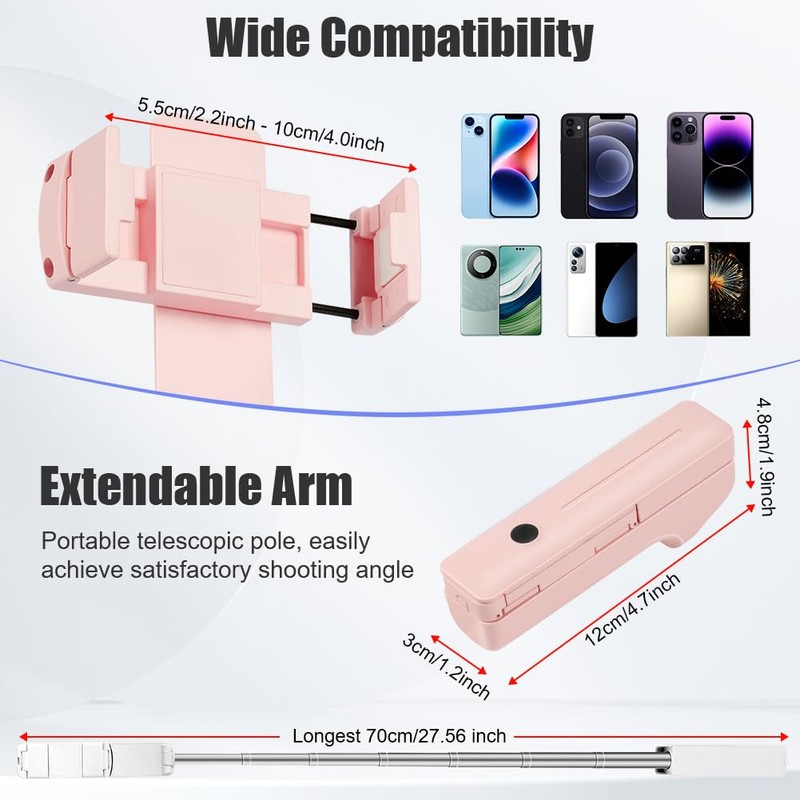 Adiwo Extendable Mini Selfie Stick Smartphone Selfie Stick for Vlog/Video