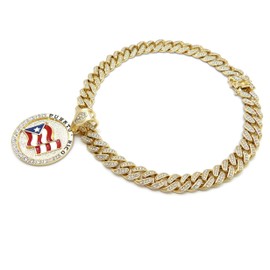 CBC Crown Flag Medallion Pendant 11mm, 12mm 18"/20" Cuban or Miami Cuban Necklace in Gold or Silver Tone (Puerto Rico - Gold 18" Miami Chain)