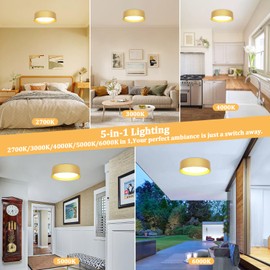 BrightHome Flush Mount Ceiling Light, 13in 2600LM 25W(300W Equiv), LED Ceiling Light Fixture 5CCT 2700K 3000K 4000K 5000K 6000K,Dimmable Ceiling Lamp for Bedroom Bathroom Hallway,Polished Gold Finish