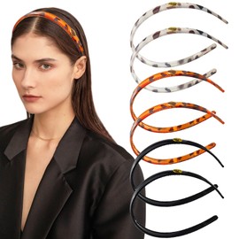 6 PACK Retro Leopard Print Headbands Set, Plastic Teeth Comb Headbands, Black Head Bands, Non-Slip Tortoise Headband, Women Fashion Hair Accessory