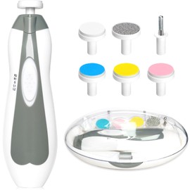 Qunlions life Baby Nail Trimmer Electric, 6 in 1 Baby Nail Clippers, Baby Nail File,Nail File Baby Grooming Kit Manicure Set for Toddler, Newborn or Adults (Grey)