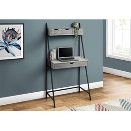 Monarch Specialties Ladder Leaning Modern Hutch-4 Drawers Metal Frame for Home or Office Laptop Table Computer Desk, 32" L, Grey