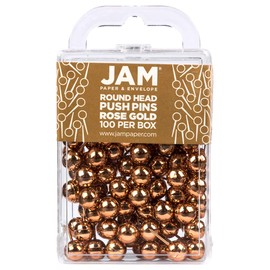 JAM PAPER Colorful Push Pins - Round Head Map Thumb Tacks - Rose Gold Pushpins - 100/Pack