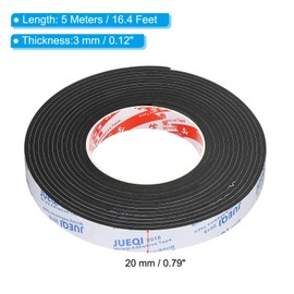 PATIKIL 5m/16.4ft Sealing Foam Tape, 20mm Wide 3mm Thick Single Sided Weather Stripping Door Furniture Seal Strip for Window Pipes Insulation, Black