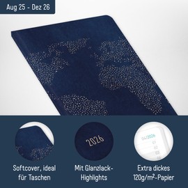 Häfft® Monthly Calendar 2025/2026 A6+ Slim "World Wide" 1 Month on 2 Pages, Pocket Calendar for 17 Months: August 25 - Dec. 26, Monthly Planner Small - Sustainable & Climate Friendly