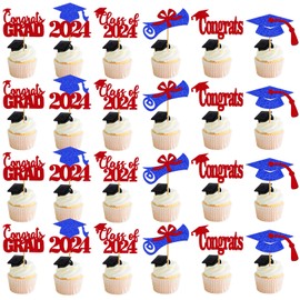 24Pcs Red and Blue Graduation Cupcake Toppers 2024 Graduation Decorations Class of 2024 Cupcake Toppers Graduation Cupcake Picks Grad Cupcake Toppers Graduation Party Decorations 2024