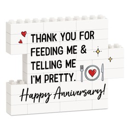 IDELTIME Happy Anniversary Sign Gifts for Men, Boyfriend, Romantic Building Blocks Puzzle Decorative Plaque, Best Wedding Anniversary Card Gifts for Husband, Him, Couple, Funny Office Home Decorations