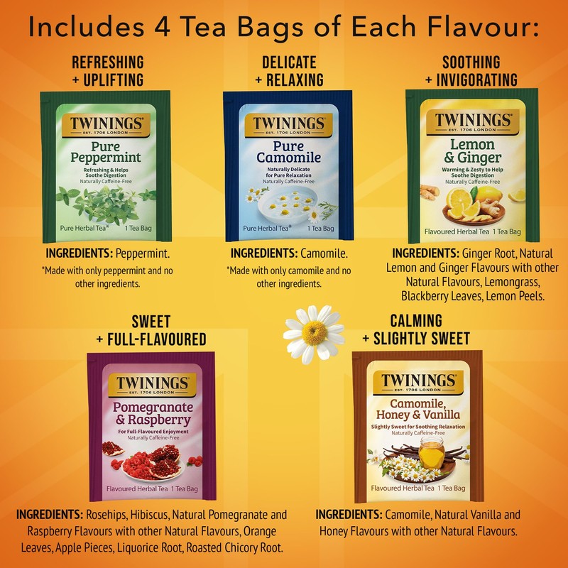 Twinings Herbal Tea Variety Pack, 20 Count (Pack of 6),