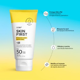 CYZONE - Skin First Protector Solar Facial 50 ml, Protección SPF 50, con Ácido Hialurónico, Protege del Sol, Hidrata y Deja Acabado Mate en Piel, Previene Manchas y Prepara la Piel para Maquillaje