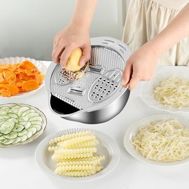 Rice Washer Strainer Bowl with Grater, 4-in-1 304 Stainless Steel Rinser Strainer with Side Drainers &Slicer Cuts, Kitchen Colander for Cleaning Quinoa, Fruits, Vegetables, Beans