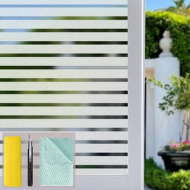 Niviy Frosted Window Film Privacy Window Sticker with Tools Non Adhesive Window Vinyl Film Removable Static Cling Window Film UV Protection Striped Pattern for Home Office 41.2 x 157 Inches