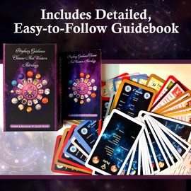 VisionaryGu Astrology Learning Oracle Cards - Western & Chinese Zodiac Learn and Read Deck - Prophecy Guidance Cards with Keywords, Color-Coded Elements, Detailed Easy-to-Learn Guidebook - 51-Cards