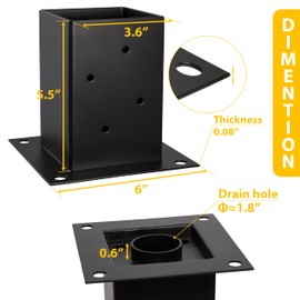 (4 PCS) LADECH 4x4 Post Anchor Base with Bottom Drainage Hole, Black Powder Coated Brackets for Fence Posts, Pergola, Mailbox Post, Come with Wood Screws and Concrete Anchors (4, 4x4)
