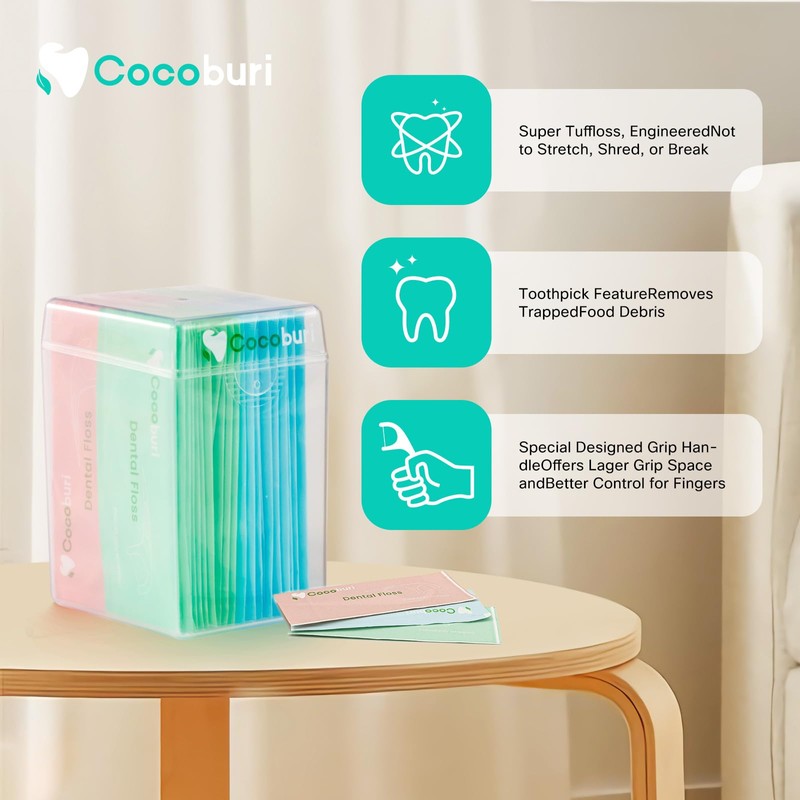 COCOBURI 50 Count Individually Wrapped Dental Floss Picks-Oral Care Flossers