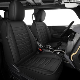 RAWAKORW Custom for Ford Bronco Seat Covers 4 Door 2021 2022 2023 2025, Front Seat Covers Waterproof Leather Full Coverage Truck Seat Cover(2Seat Black)