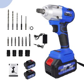 21V Cordless Impact Wrench,1/2 Impact Gun,3-IN-1 Brushless Power Electric Impact Wrench,Max Torque 420 N.m Drive Impact Wrench with 2×6.0Ah Li-ion Batteries,4Pcs Sockets,Variable Speed for Car Tires