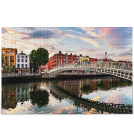 Oarencol Dublin Ireland Ha Penny Bridge Sunset River Landscape Jigsaw Puzzle 500 Pieces Puzzles for Adults Kids